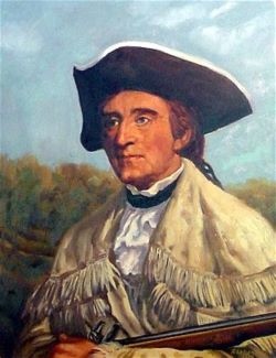 Color painting of General Campbell in buckskin leather and a tricorn hat