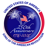 SAR's America 250 logo celebrating the 250th Anniversary of the United States of America, stylized with fireworks and the American flag with red, white and blue elements