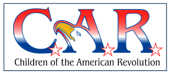 National Society Children of the American Revolution logo styled in patriotic red, white and blue with an eagle designed into the letter A.