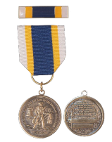 SAR Heroism Medal: The medal is in bronze and is similar in design to the Good Citizenship Medal but is inscribed, “Heroism.” It is worn suspended from a chest ribbon of the SAR colors. The medal is accompanied by an enameled bar, suitable for wear on uniform