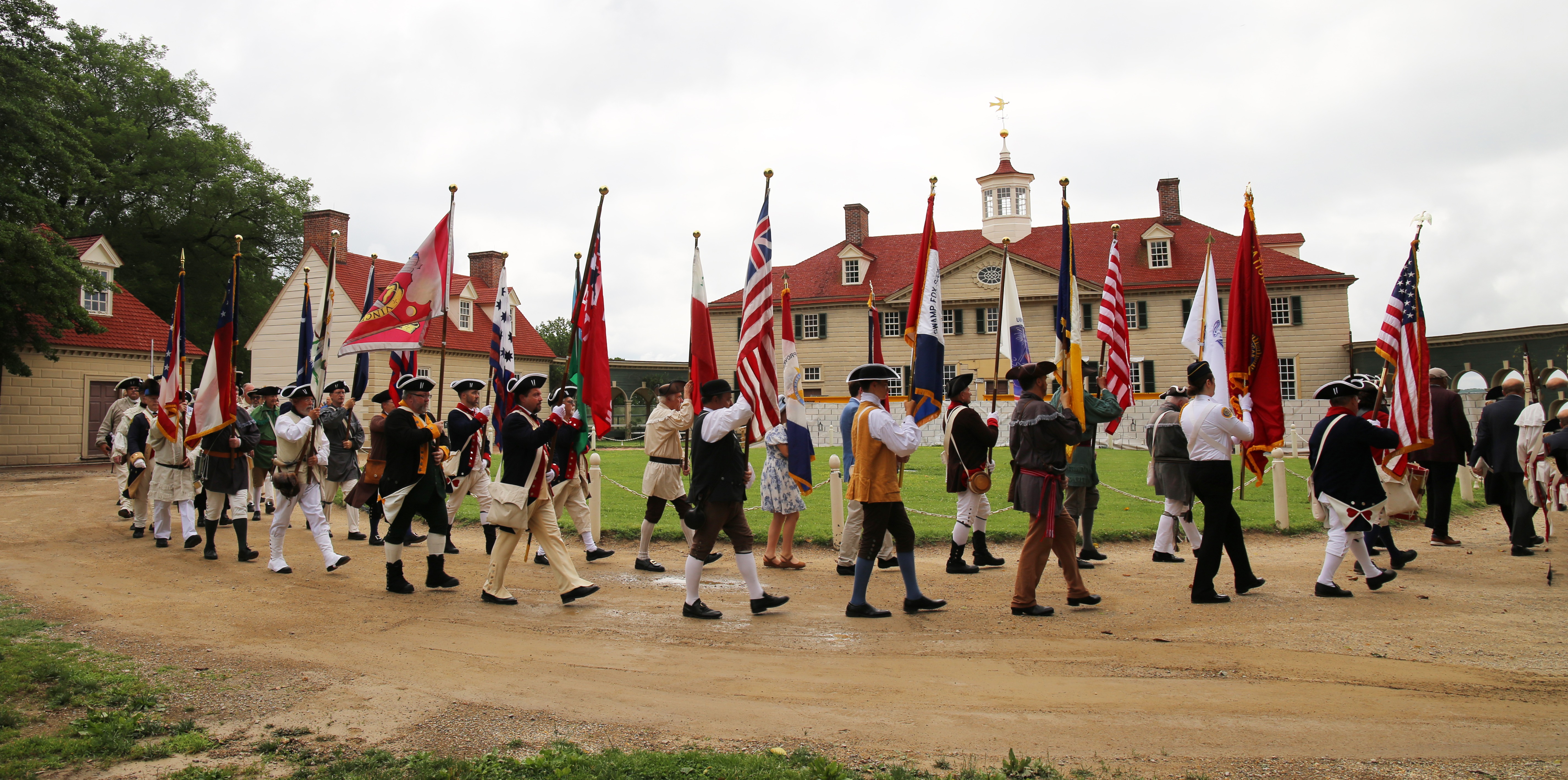 National SAR Color Guard marching at Mount Vernon for Army 250th Anniversary